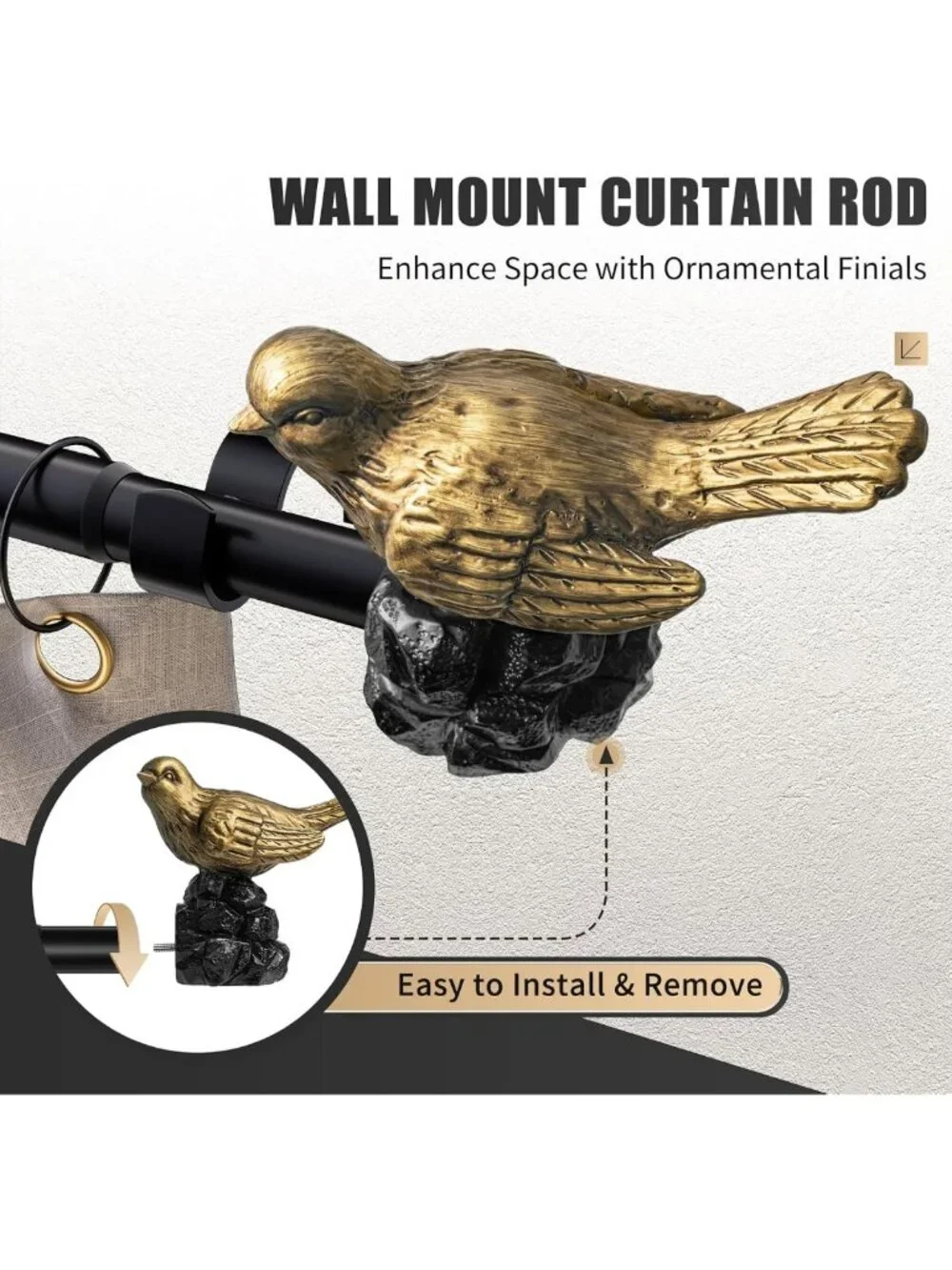 Vintage Gold Adjustable Curtain Rod 36-72